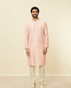 Manyavar Men Cream Pink Bel Buti Patterned Jacket Set