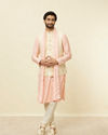 Manyavar Men Cream Pink Bel Buti Patterned Jacket Set