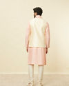 Manyavar Men Cream Pink Bel Buti Patterned Jacket Set