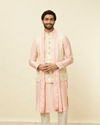 alt message - Manyavar Men Cream Pink Bel Buti Patterned Jacket Set image number 0