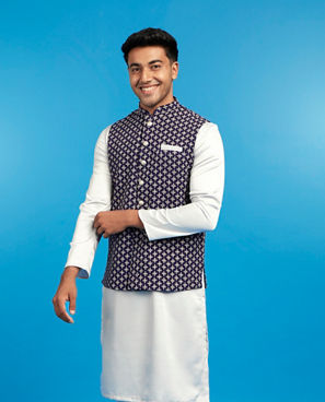 Diwas Men Dark Grey Satin Kurta Jacket Set