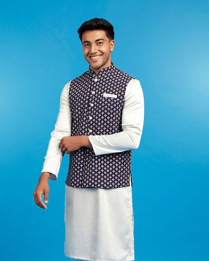 Diwas Men Dark Grey Satin Kurta Jacket Set