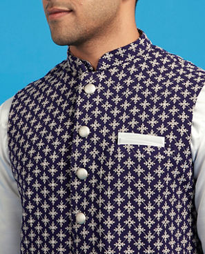 Diwas Men Dark Grey Satin Kurta Jacket Set