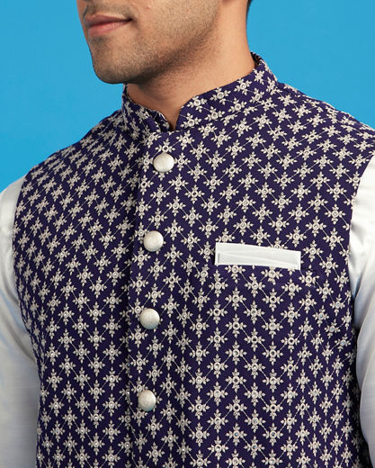 Diwas Men Dark Grey Satin Kurta Jacket Set