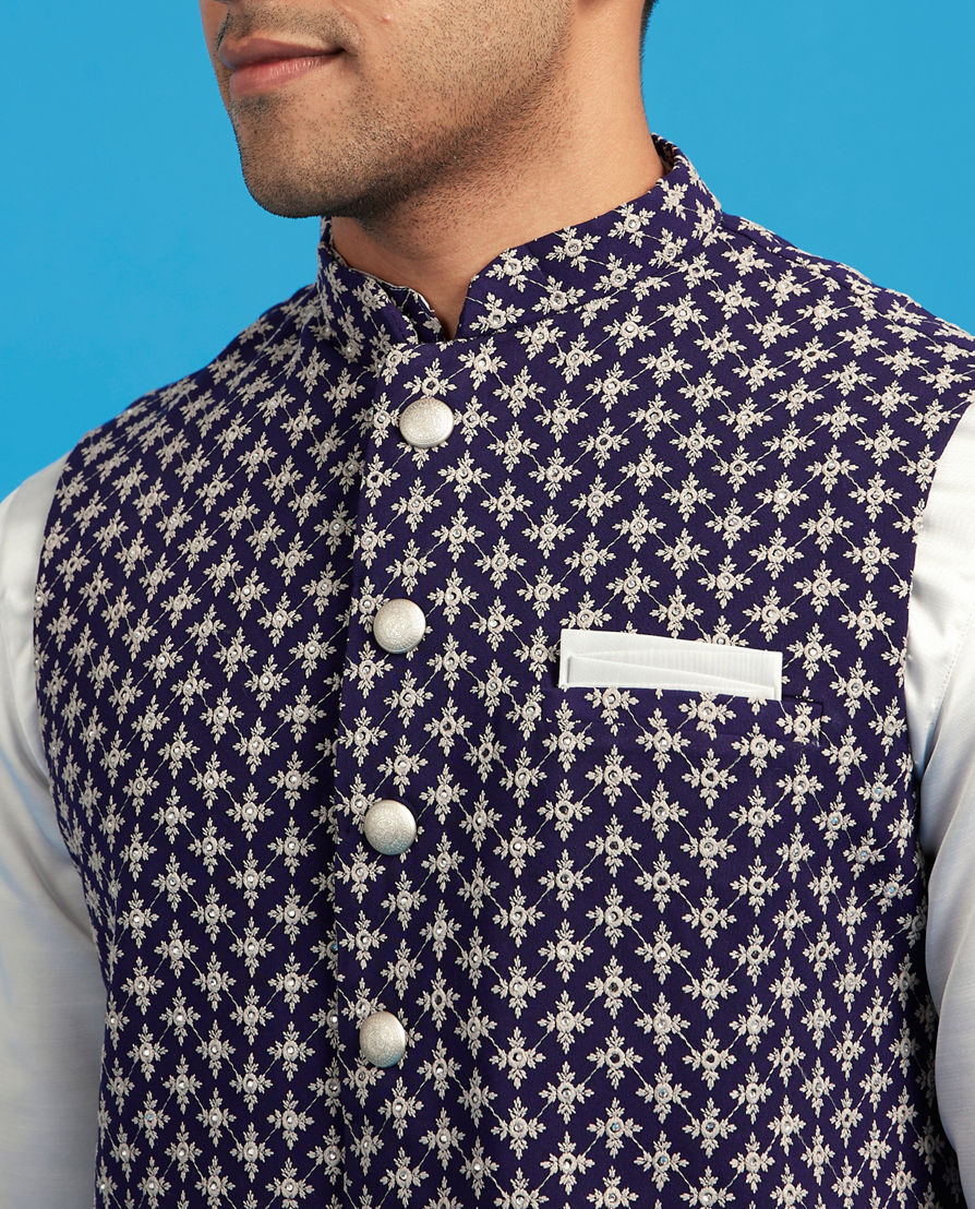 Diwas Men Dark Grey Satin Kurta Jacket Set