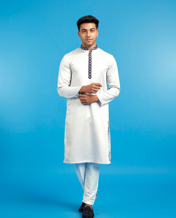 Diwas Men Dark Grey Satin Kurta Jacket Set