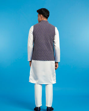 Diwas Men Dark Grey Satin Kurta Jacket Set