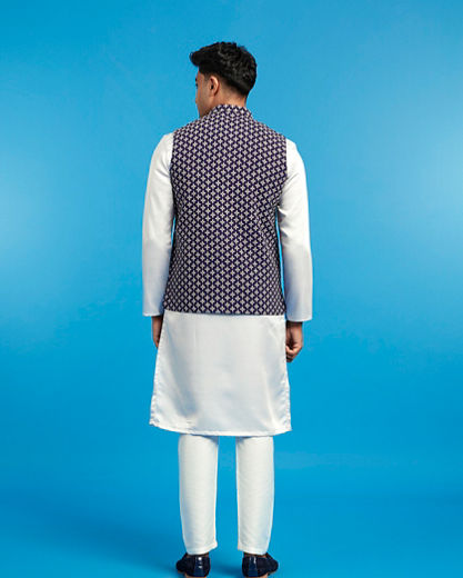 Diwas Men Dark Grey Satin Kurta Jacket Set