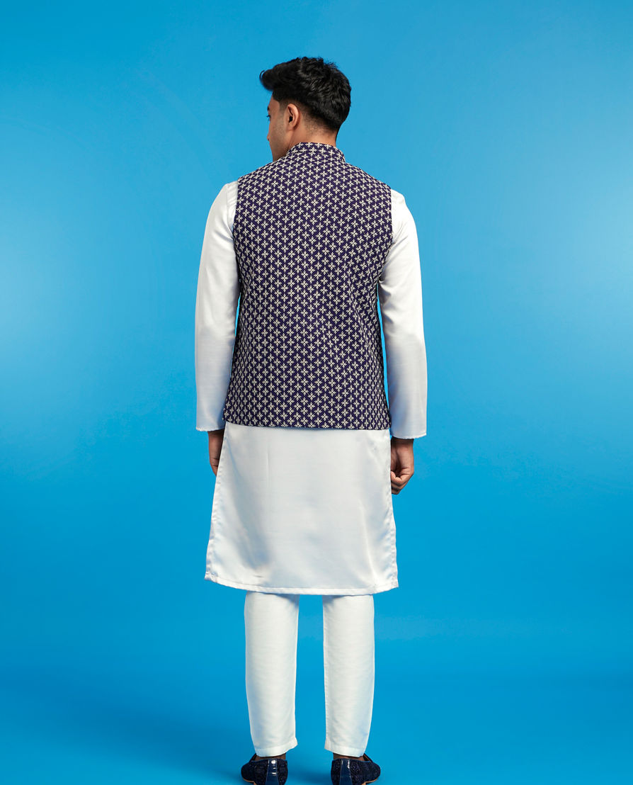 Diwas Men Dark Grey Satin Kurta Jacket Set