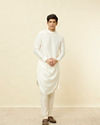Manyavar Men Sesame White Thread Embroidered Kurta Jacket Set