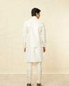 Manyavar Men Sesame White Thread Embroidered Kurta Jacket Set