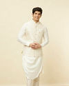 alt message - Manyavar Men Sesame White Thread Embroidered Kurta Jacket Set image number 0