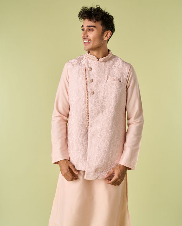 Diwas Men Exquisite Pink Kurta Jacket Set