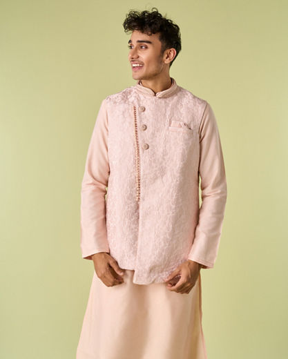 Diwas Men Exquisite Pink Kurta Jacket Set
