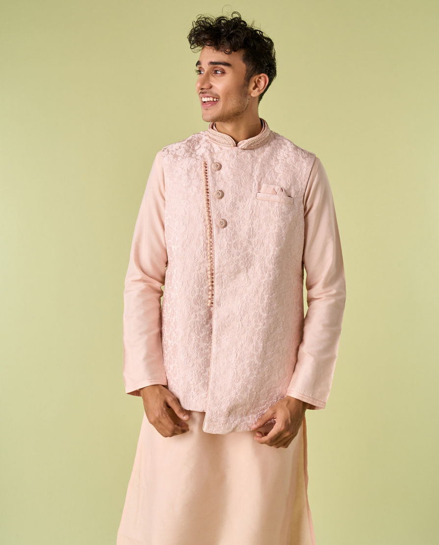 Diwas Men Exquisite Pink Kurta Jacket Set