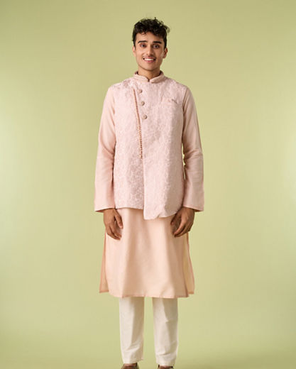 Diwas Men Exquisite Pink Kurta Jacket Set