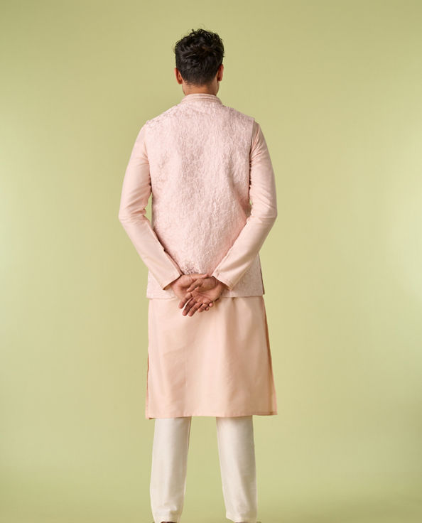 Diwas Men Exquisite Pink Kurta Jacket Set