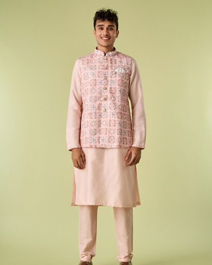 Diwas Men Cream Pink Moroccan Printed Jacket Set