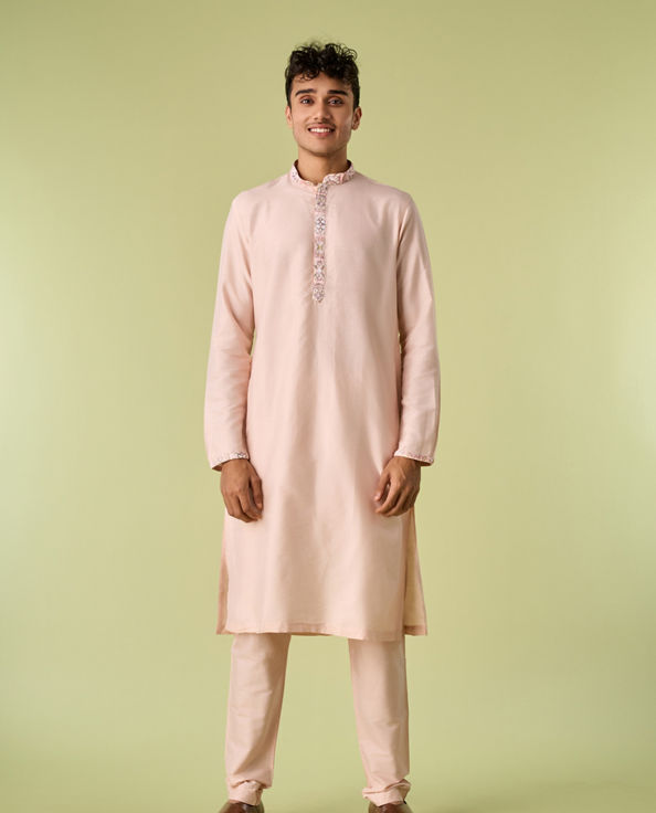 Diwas Men Cream Pink Moroccan Printed Jacket Set
