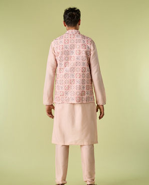 Diwas Men Cream Pink Moroccan Printed Jacket Set