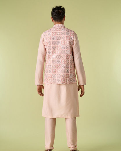 Diwas Men Cream Pink Moroccan Printed Jacket Set