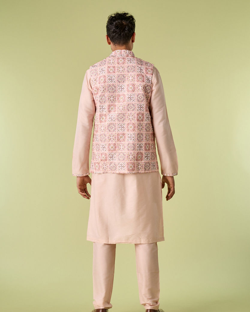 Diwas Men Cream Pink Moroccan Printed Jacket Set
