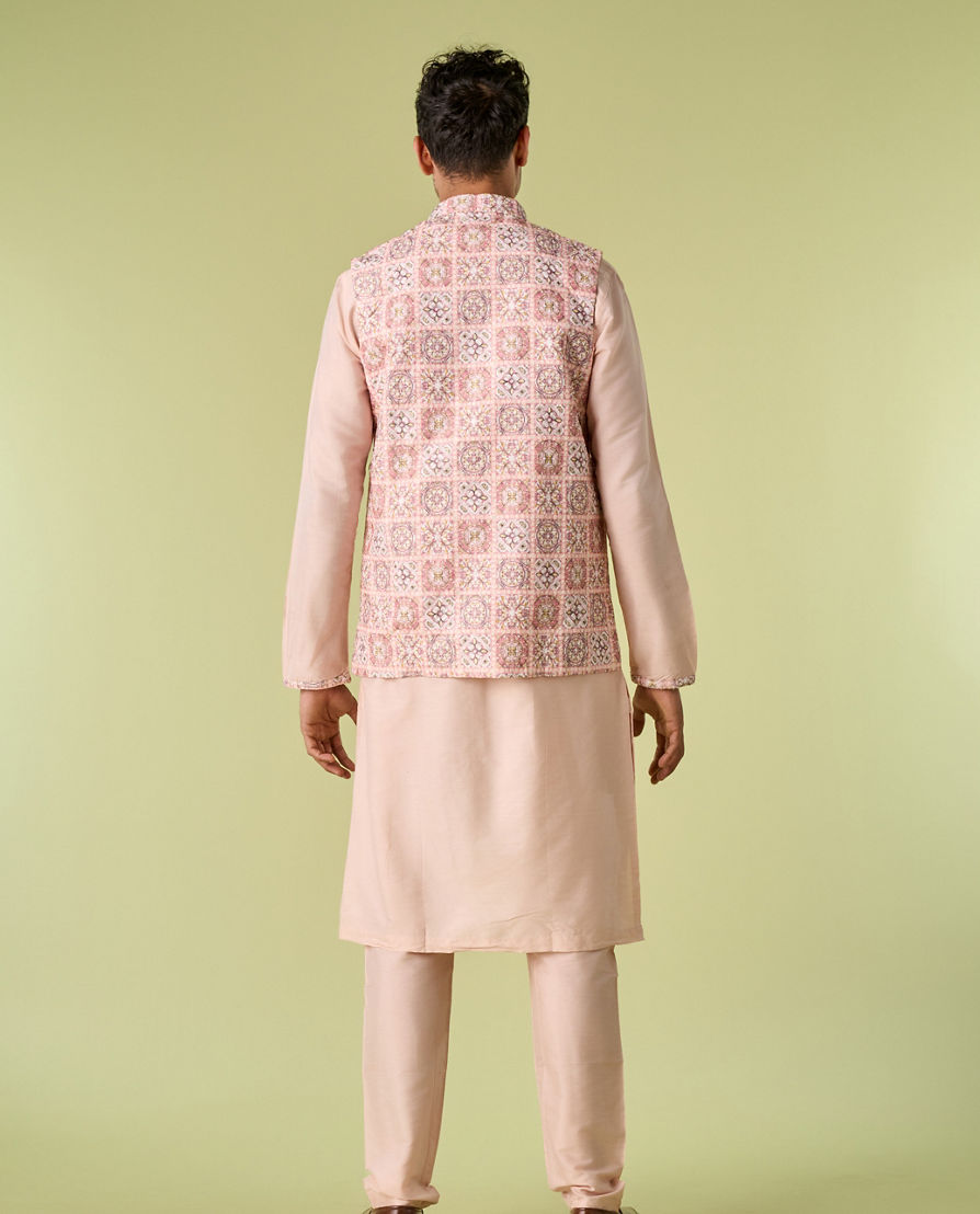 Diwas Men Cream Pink Moroccan Printed Jacket Set