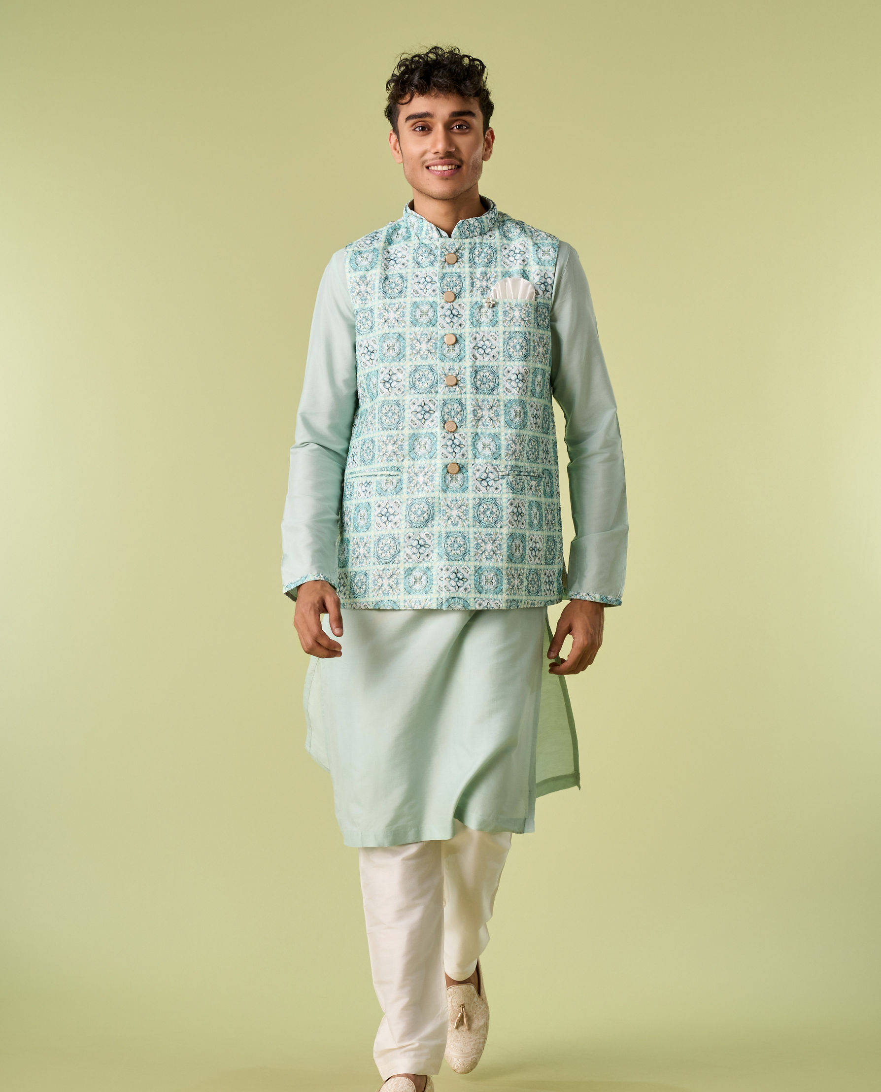 Diwas Men Aqua Green Kurta Jacket Set