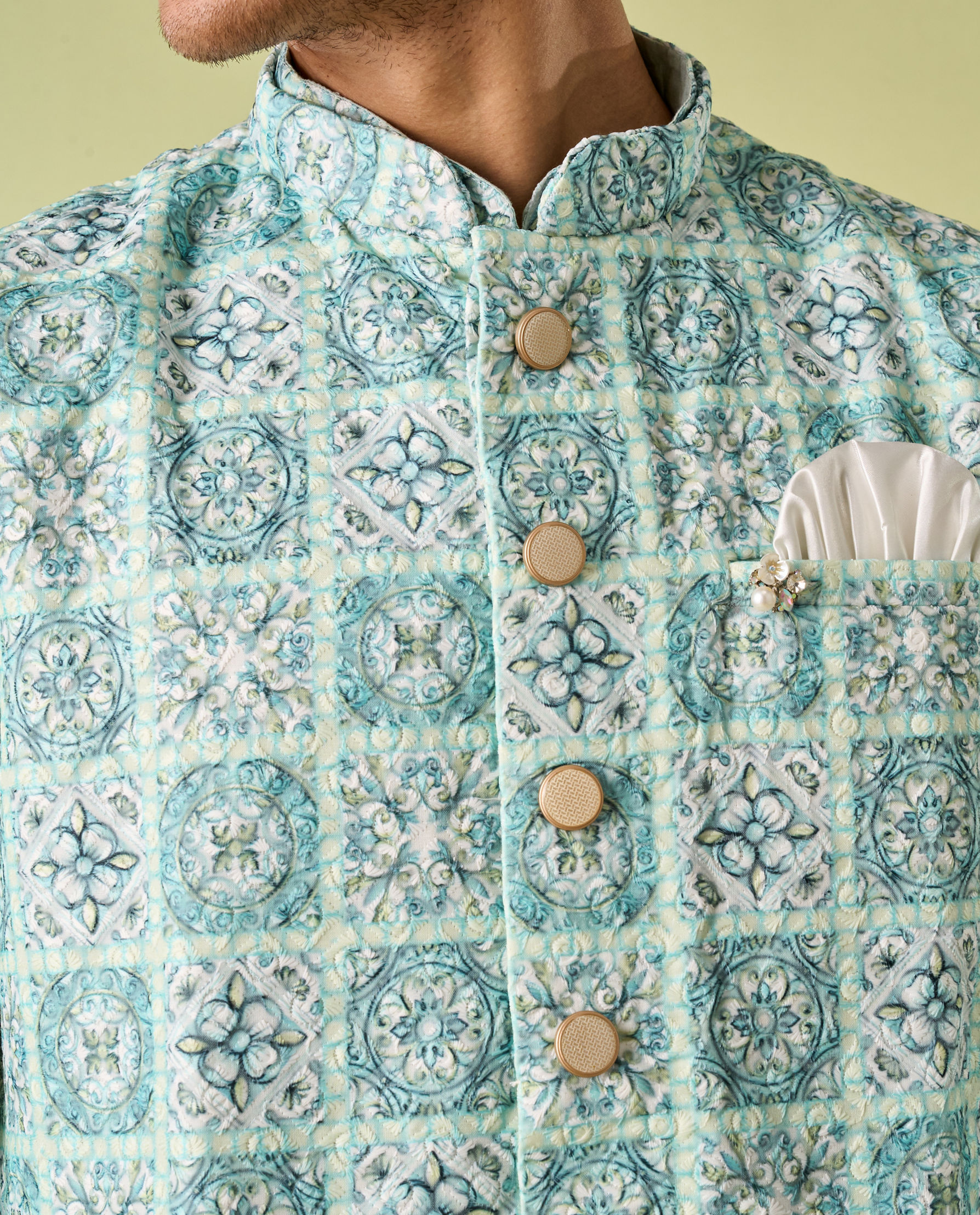 Diwas Men Aqua Green Kurta Jacket Set