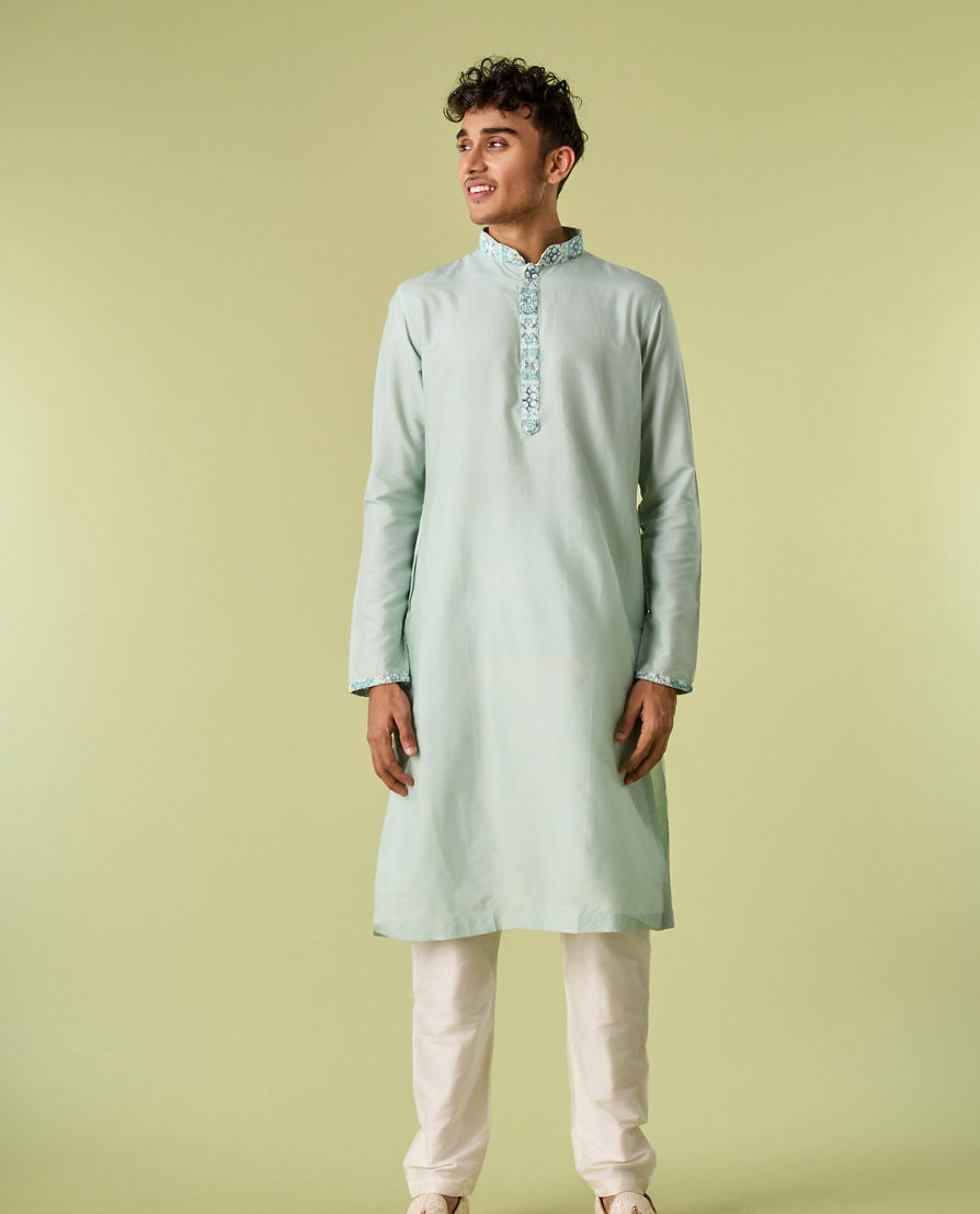 Diwas Men Aqua Green Kurta Jacket Set