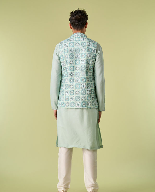 Diwas Men Aqua Green Kurta Jacket Set