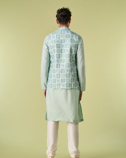 Diwas Men Aqua Green Kurta Jacket Set