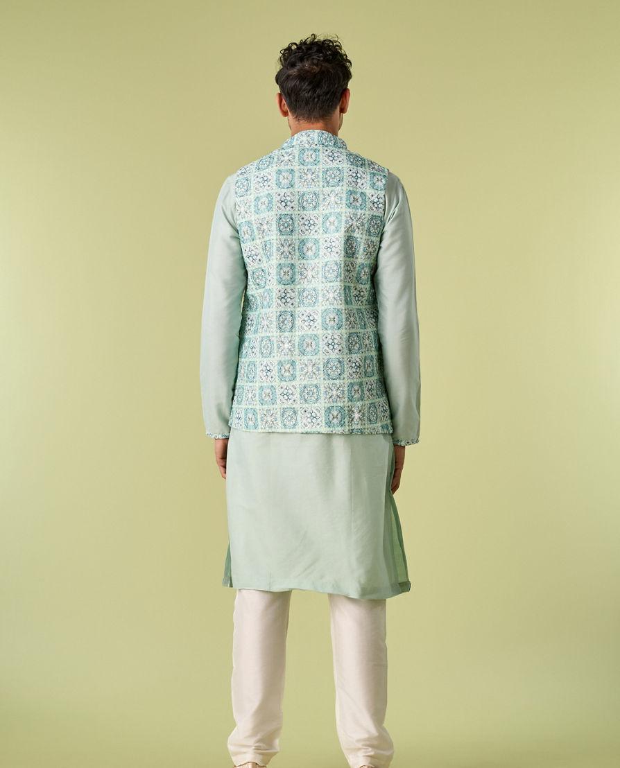 Diwas Men Aqua Green Kurta Jacket Set