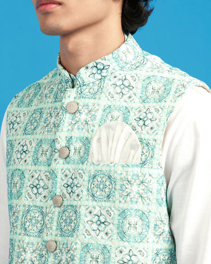Diwas Men Aqua Green Kurta Jacket Set