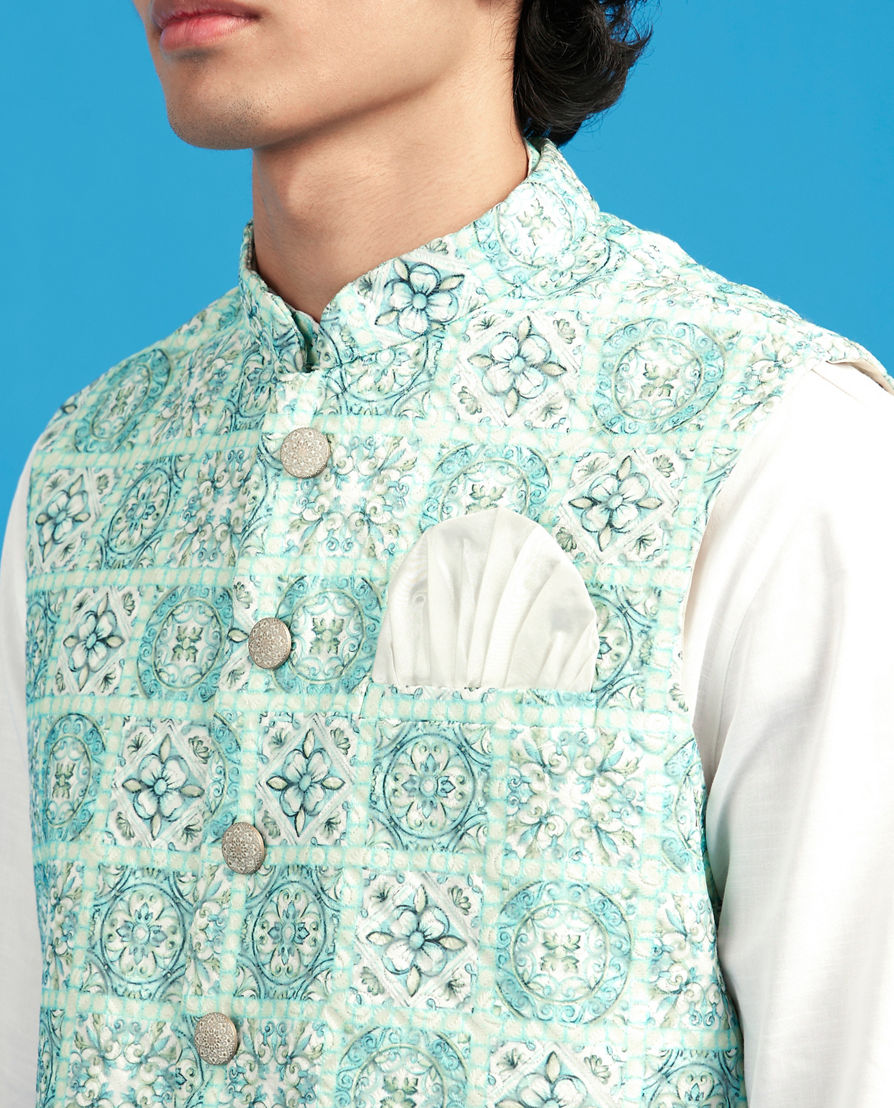 Diwas Men Aqua Green Kurta Jacket Set