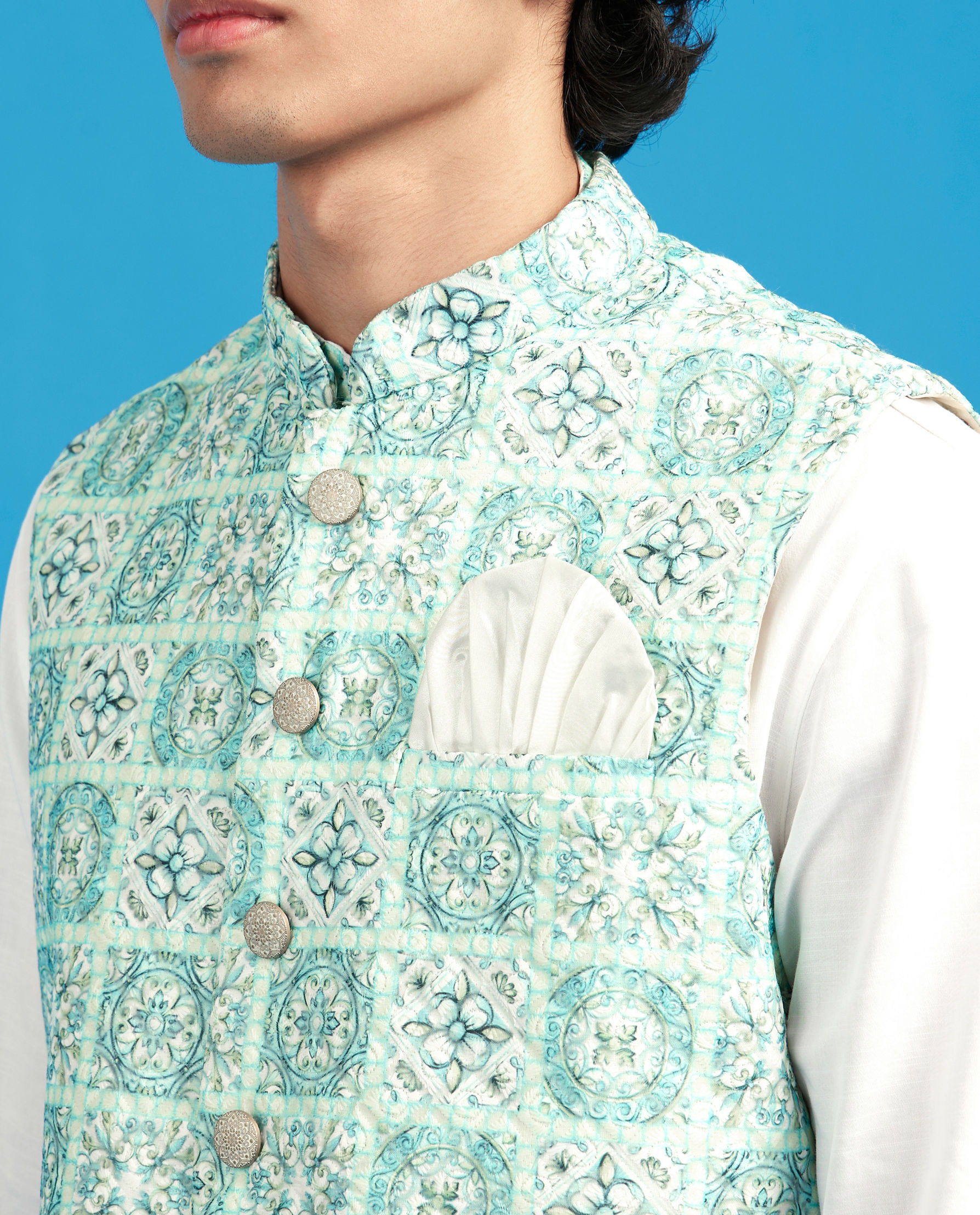 Diwas Men Aqua Green Kurta Jacket Set
