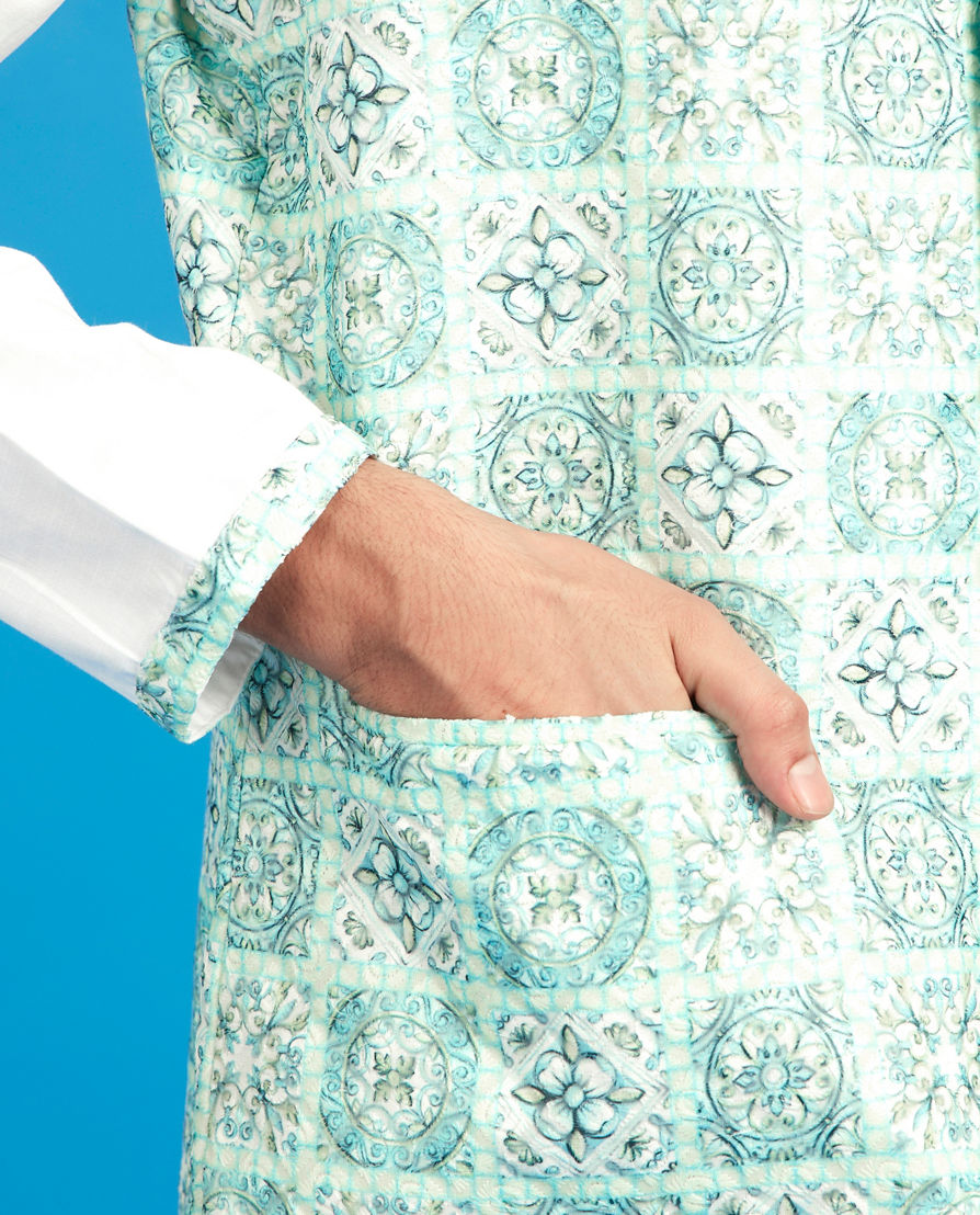 Diwas Men Aqua Green Kurta Jacket Set