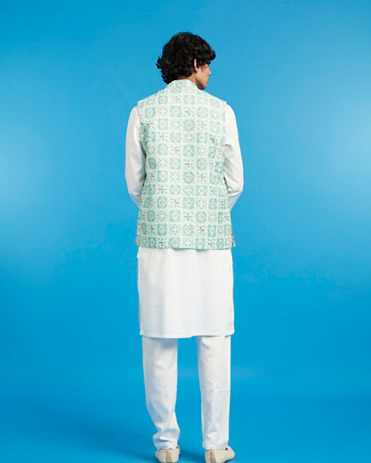 Diwas Men Aqua Green Kurta Jacket Set