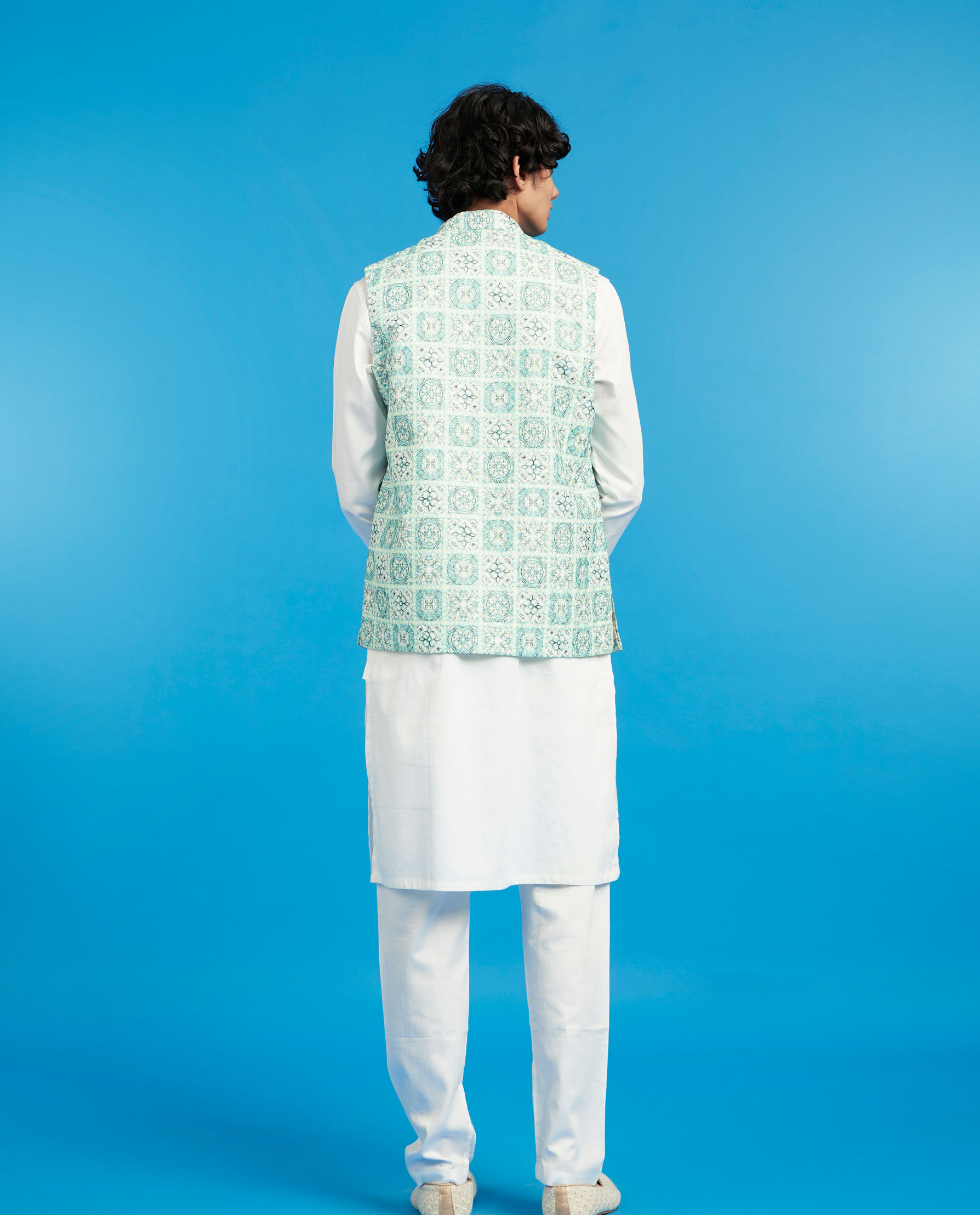 Diwas Men Aqua Green Kurta Jacket Set