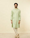 Manyavar Men Lime Green Self Patterned Jacket Set