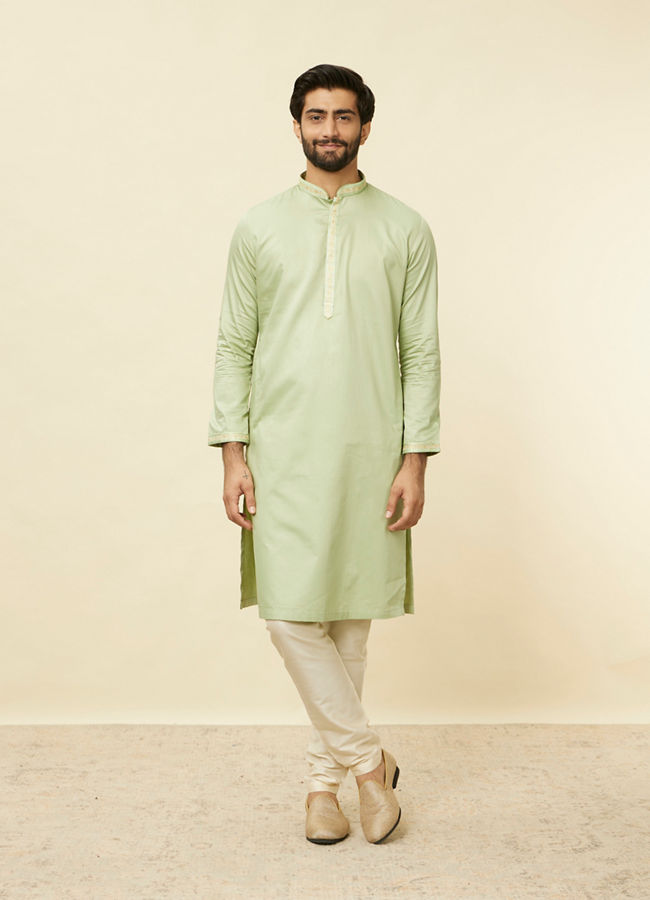 Manyavar Men Lime Green Self Patterned Jacket Set