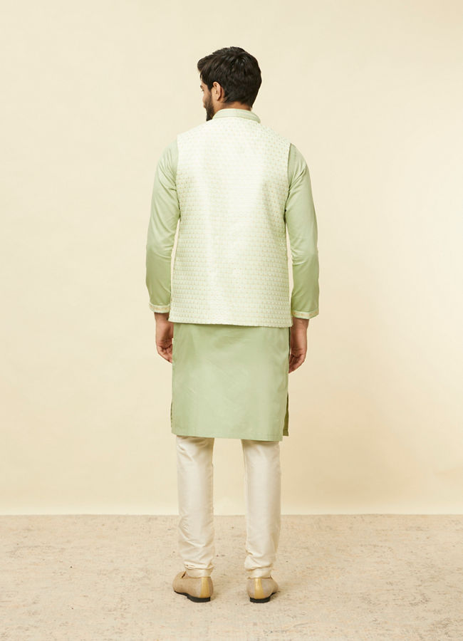 alt message - Manyavar Men Lime Green Self Patterned Jacket Set image number 4