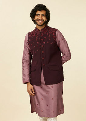 Manyavar Men Grape Wine and Lilac Kurta Jacket Set