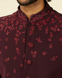 Manyavar Men Grape Wine and Lilac Kurta Jacket Set