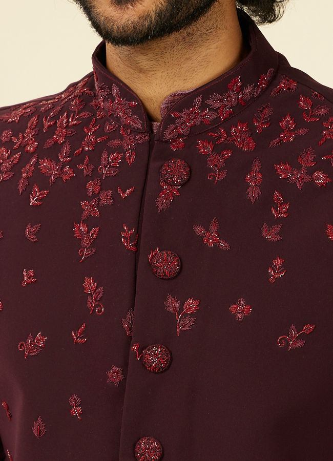 Manyavar Men Grape Wine and Lilac Kurta Jacket Set
