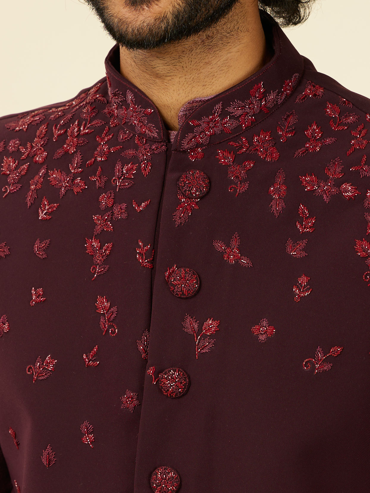 Manyavar Men Grape Wine and Lilac Kurta Jacket Set