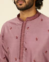 alt message - Manyavar Men Grape Wine and Lilac Kurta Jacket Set image number 2