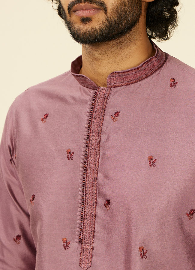 alt message - Manyavar Men Grape Wine and Lilac Kurta Jacket Set image number 2