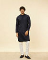 alt message - Manyavar Men Midnight Blue Triangular Patterned Kurta Jacket Set image number 2