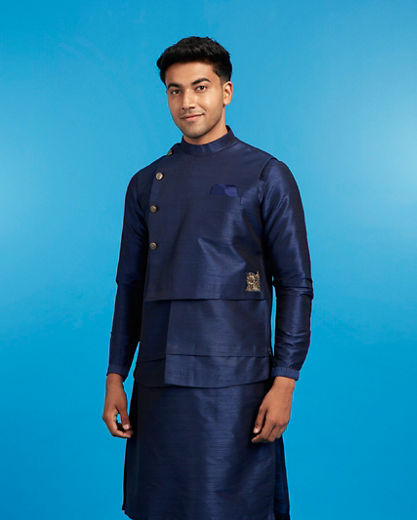 Diwas Men Dark Blue Delight Kurta Jacket Set